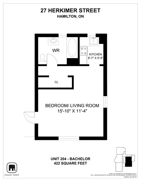 Floor plan for studio, 1 bath, 587 sqft